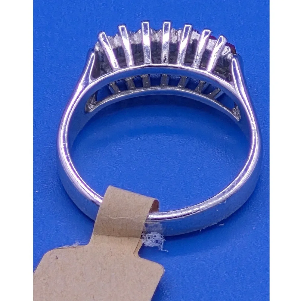 Vintage Ring Size 8 Silver Tone Red Clear Stone Dual Row Statement Band